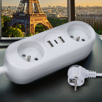 Solight 2z + USB A+C 17W, cestovní prodlužovací přívod 1.5m, bílý