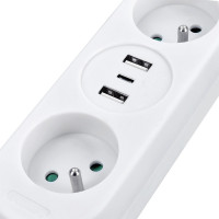 Solight 2z + USB A+C 17W, cestovní prodlužovací přívod 1.5m, bílý
