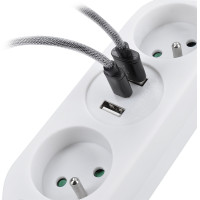 Solight 2z + USB A+C 17W, cestovní prodlužovací přívod 1.5m, bílý