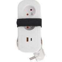 Solight 2z + USB A+C 20W PD, cestovní prodlužovací přívod 1.5m, bílý