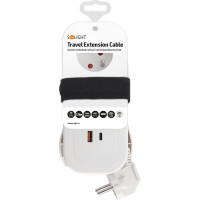 Solight 2z + USB A+C 20W PD, cestovní prodlužovací přívod 1.5m, bílý