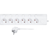 Solight 6z prodlužovací přívod, 3m, 3 x 1mm2, bílý, 6+1 vypínač