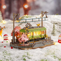 ROBOTIME Rolife DIY Svítící 3D dřevěné puzzle Stanice se sakurami 223 dílků