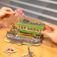ROBOTIME Rolife DIY Svítící 3D dřevěné puzzle Stanice se sakurami 223 dílků