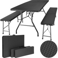 Set cateringového nábytku RATTAN - stůl 180 cm + 2 lavice - černý