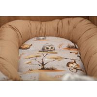 Oboustranné hnízdečko (kokon) pro miminko - BABYMAM PREMIUM set 7v1 - Dobrodružství v džungli se skořicovou minky