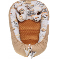 Oboustranné hnízdečko (kokon) pro miminko - BABYMAM PREMIUM set 7v1 - Dobrodružství v džungli se skořicovou minky