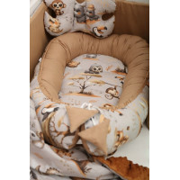 Oboustranné hnízdečko (kokon) pro miminko - BABYMAM PREMIUM set 7v1 - Dobrodružství v džungli se skořicovou minky