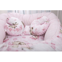 Oboustranné hnízdečko (kokon) pro miminko - BABYMAM PREMIUM set 7v1 - Růžová žirafa se světlerůžovou minky
