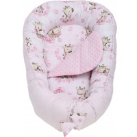 Oboustranné hnízdečko (kokon) pro miminko - BABYMAM PREMIUM set 7v1 - Růžová žirafa se světlerůžovou minky
