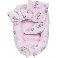 Oboustranné hnízdečko (kokon) pro miminko - BABYMAM PREMIUM set 7v1 - Růžová žirafa se světlerůžovou minky