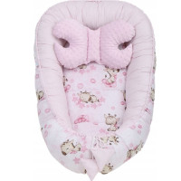 Oboustranné hnízdečko (kokon) pro miminko - BABYMAM PREMIUM set 7v1 - Růžová žirafa se světlerůžovou minky