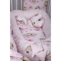 Oboustranné hnízdečko (kokon) pro miminko - BABYMAM PREMIUM set 7v1 - Růžová žirafa se světlerůžovou minky