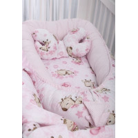 Oboustranné hnízdečko (kokon) pro miminko - BABYMAM PREMIUM set 7v1 - Růžová žirafa se světlerůžovou minky