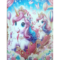 NORIMPEX Diamantové malování na plátně Jednorožci v kočáru 23x30cm