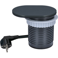 Solight 1z + USB A+C 20W PD vestavná zásuvka s posuvným víčkem, 2m, matná černá
