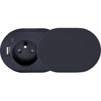 Solight 1z + USB A+C 20W PD vestavná zásuvka s posuvným víčkem, 2m, matná černá