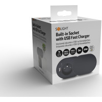 Solight 1z + USB A+C 20W PD vestavná zásuvka s posuvným víčkem, 2m, matná černá