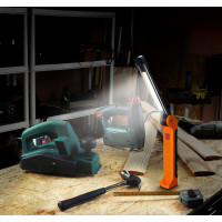 Solight pracovní nabíjecí LED lampa, 500lm + 70lm, COB, Li-Ion, USB, černooranžová