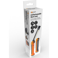 Solight pracovní nabíjecí LED lampa, 500lm + 70lm, COB, Li-Ion, USB, černooranžová