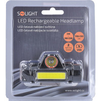 Solight LED čelová nabíjecí svítilna, 3W + COB,150 + 60lm, Li-Ion