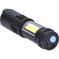 Solight LED nabíjecí kapesní svítilna se zoomem, 100lm + 70lm, Li-Ion, USB, černá