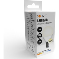 Solight LED žárovka, miniglobe, 8W, E14, 4000K, 720lm, bílé provedení