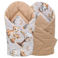 Oboustranná zavinovačka pro miminka 80x80 cm BABYMAM PREMIUM - Dobrodružství v džungli/skořicová