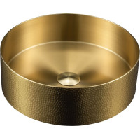 Sapho AURUM nerezové umyvadlo na desku, průměr 38 cm, včetně výpusti, tepané, zlato mat AU201-T