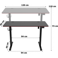 Herní stůl SHADOW GAMER elektrický 2.0 LED RGB 120 cm