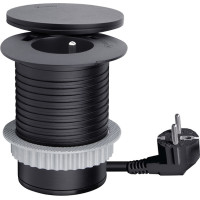 Solight vestavná zásuvka + USB A+C + Wireless 10W, otočné víčko, kabel 2m, černá