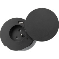 Solight vestavná zásuvka + USB A+C + Wireless 10W, otočné víčko, kabel 2m, černá