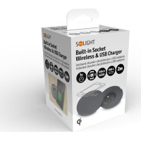 Solight vestavná zásuvka + USB A+C + Wireless 10W, otočné víčko, kabel 2m, černá