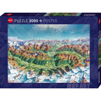 HEYE Puzzle Map Art: Horský svět v Alpách 2000 dílků