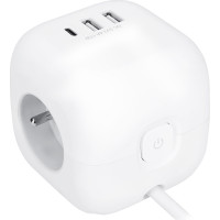 Solight 3z + USB A+C prodlužovací přívod - kostka, kabel 2m, 3 x 1mm2, bílý, vypínač
