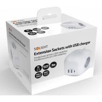 Solight 3z + USB A+C prodlužovací přívod - kostka, kabel 2m, 3 x 1mm2, bílý, vypínač