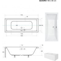 Obdélníková vana QUADRO 180x80 cm, s nožičkami