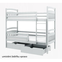 Dětská patrová postel z masivu borovice JAKUB II se šuplíky - 200x90 cm - bílá, žebřík vpravo