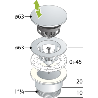 Omp Tea Umyvadlová výpust 5/4“, click-clack, velká zátka, 10-45mm, černá mat 7532.310.5X