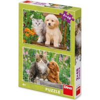 DINO Puzzle Pejsek a kočička na zahradě 2x48 dílků