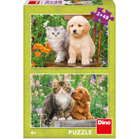 DINO Puzzle Pejsek a kočička na zahradě 2x48 dílků