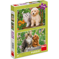DINO Puzzle Pejsek a kočička na zahradě 2x48 dílků