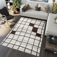 Kusový koberec SARI Grid - bílý/hnědý