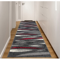 Běhoun TAPIS Linocut - šedý/červený Běhoun TAPIS Linocut - šedý/červený