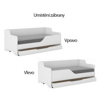Dětská postel LOLA - STAVEBNÍ STROJE 160x80 cm - grafika na čelech, zábrana vlevo