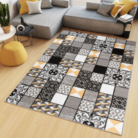 Kusový koberec MAYA Tiles - žlutý/šedý