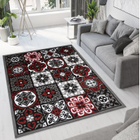 Kusový koberec BALI Tiles - tmavě šedý/červený