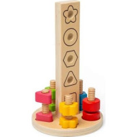 Bigjigs Toys Dřevěná věž s maticemi a šrouby