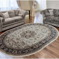 Kusový koberec NOBLE ornament oval - krémový/tmavě modrý