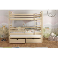 Dětská patrová postel z masivu borovice OLÍVIE s přistýlkou a šuplíky - 180x80 cm - PŘÍRODNÍ BOROVICE